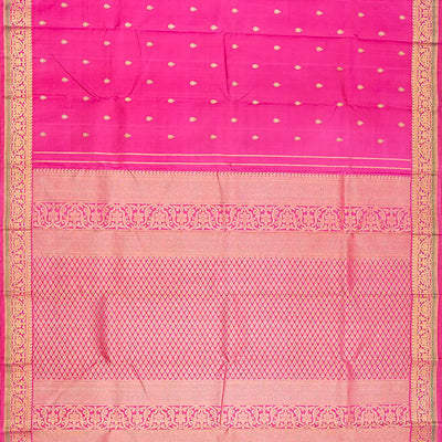 Pink Handloom Kanchipuram Silk Saree With Floral Buttas-Pink