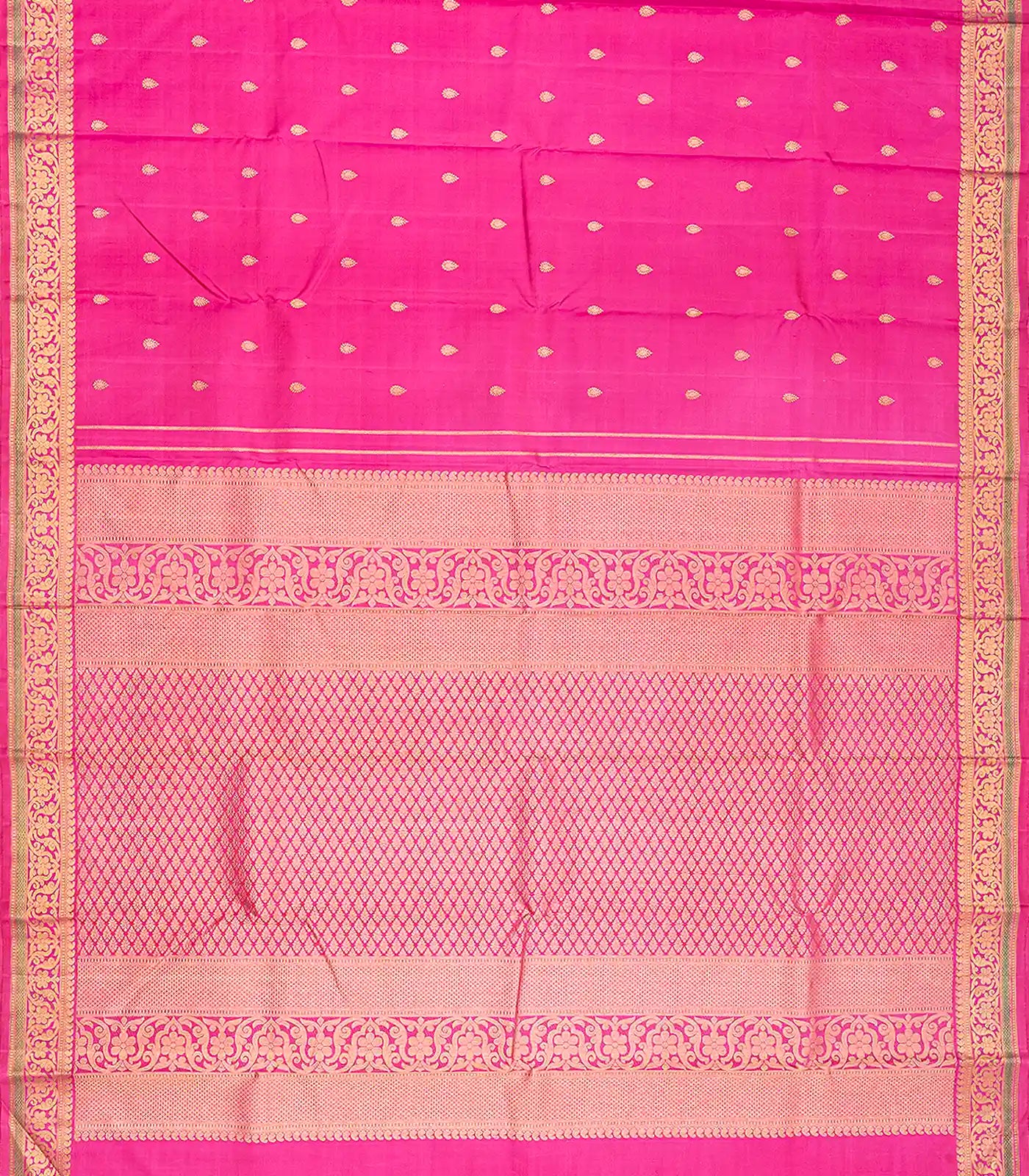 Pink Handloom Kanchipuram Silk Saree With Floral Buttas-Pink
