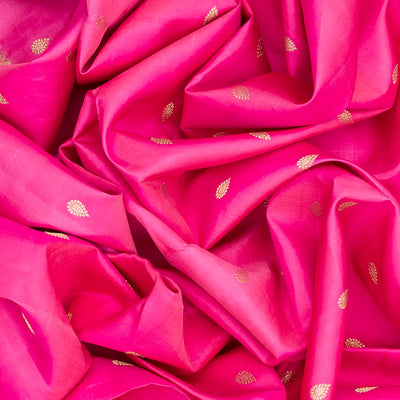 Pink Handloom Kanchipuram Silk Saree With Floral Buttas-Pink