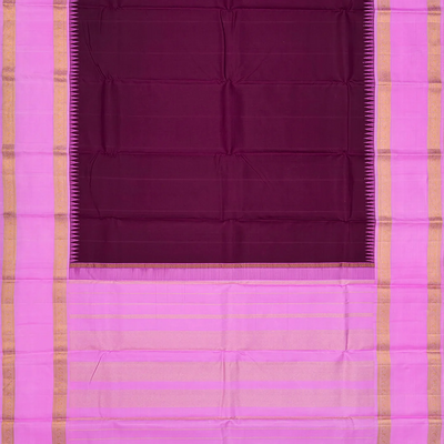 Maroon Handloom Kanchipuram Korvai Silk Saree With Pink Border-Maroon
