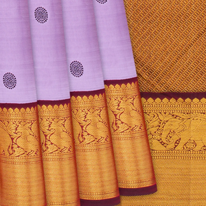 Lavender Handloom Kanchipuram Korvai Silk Saree With Kamalam Buttas-Lavander