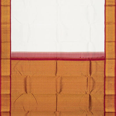 White Handloom Kanchipuram Korvai Silk Saree With Red Border-White
