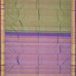 Green Handloom Kanchipuram Silk Saree With Zari Stripes-Green