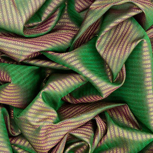 Green Handloom Kanchipuram Silk Saree With Zari Stripes-Green