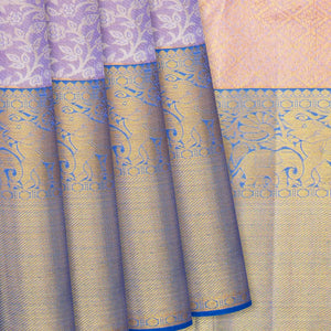 Lavender Handloom Kanchipuram Silk Saree With Floral Vine Motifs-Lavander