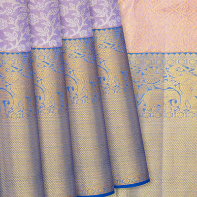 Lavender Handloom Kanchipuram Silk Saree With Floral Vine Motifs-Lavander
