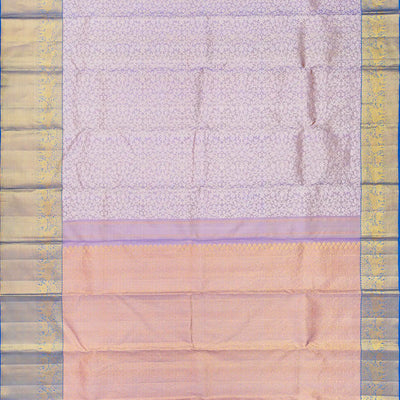 Lavender Handloom Kanchipuram Silk Saree With Floral Vine Motifs-Lavander