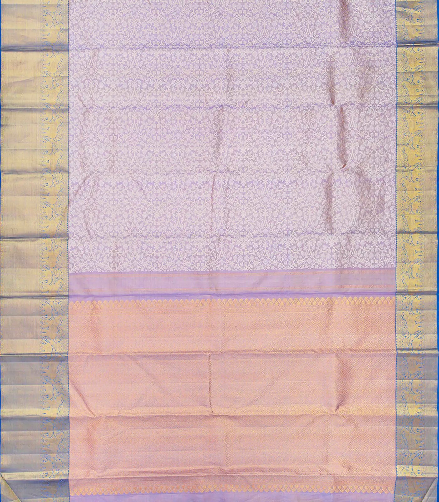 Lavender Handloom Kanchipuram Silk Saree With Floral Vine Motifs-Lavander