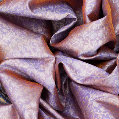 Lavender Handloom Kanchipuram Silk Saree With Floral Vine Motifs-Lavander