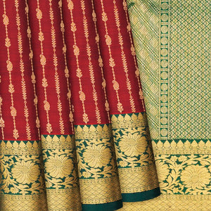 Maroon Handloom Kanchipuram Silk Saree With Mango Stripes-Maroon