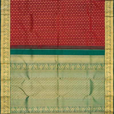 Maroon Handloom Kanchipuram Silk Saree With Mango Stripes-Maroon