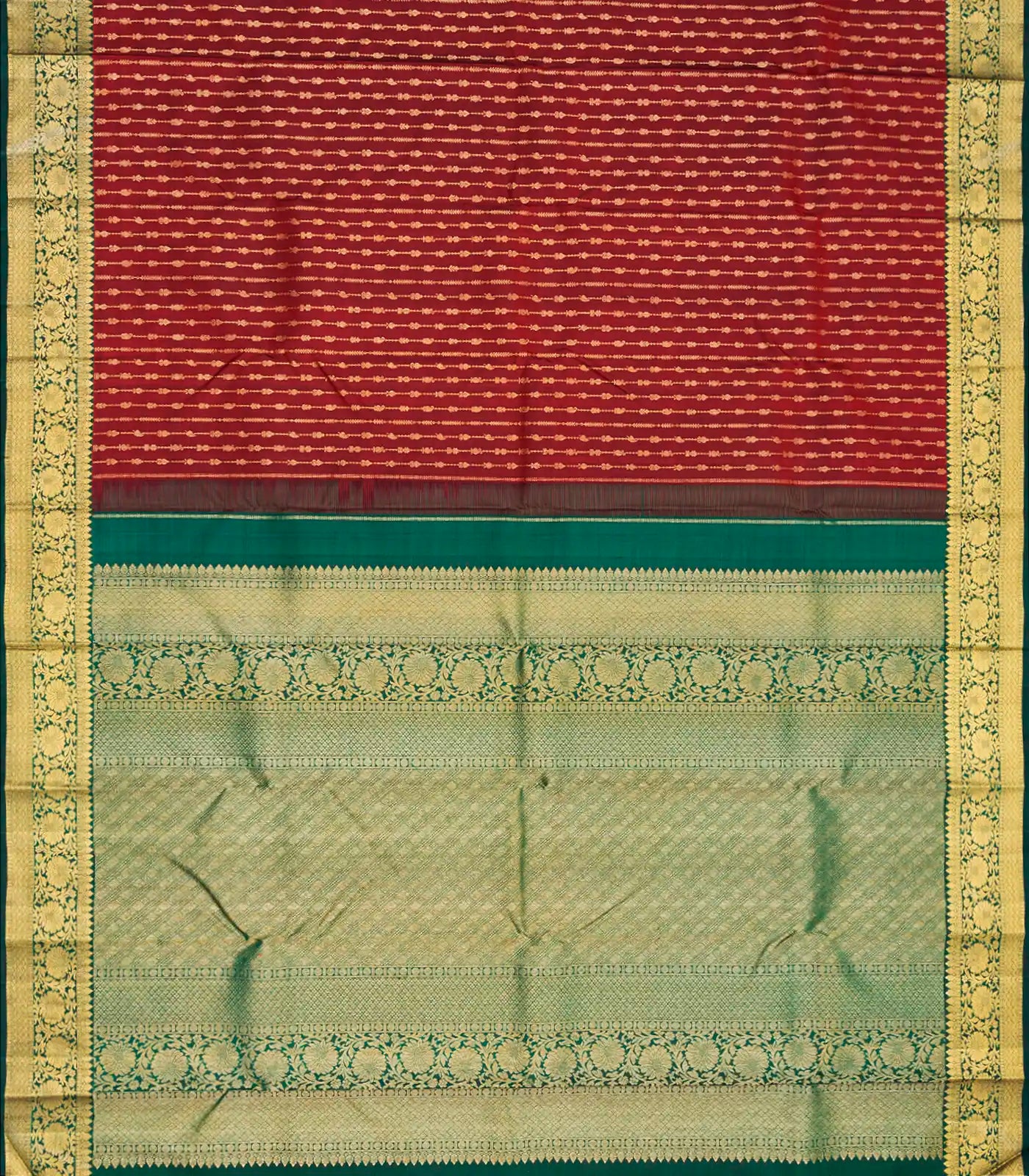 Maroon Handloom Kanchipuram Silk Saree With Mango Stripes-Maroon