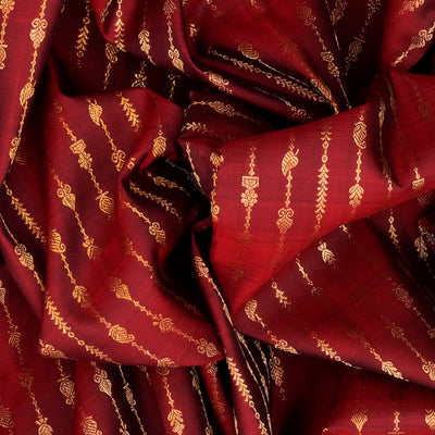 Maroon Handloom Kanchipuram Silk Saree With Mango Stripes-Maroon