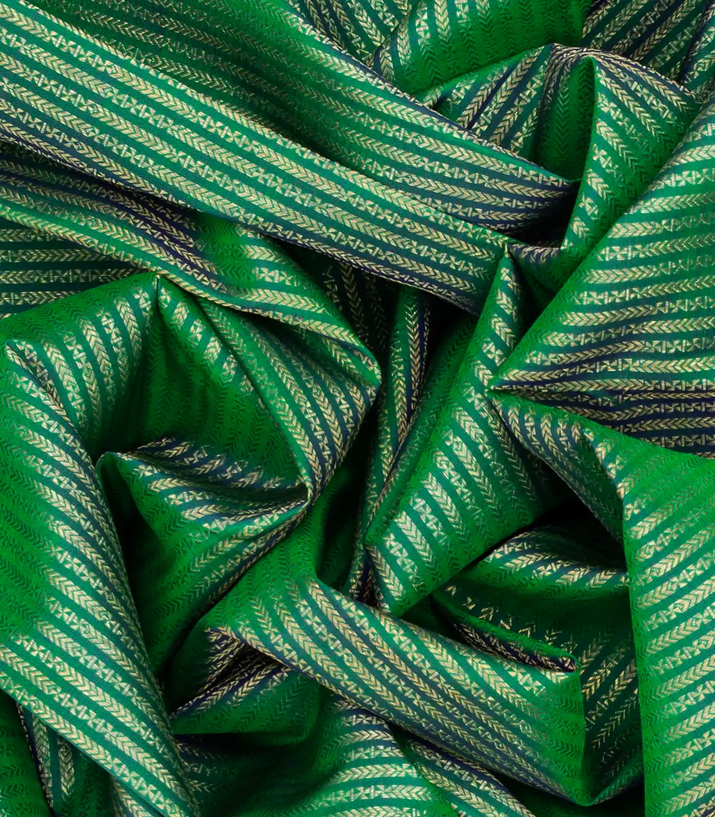 Sea Green Handloom Kanchipuram Silk Saree With Zari Stripes-Sage Green