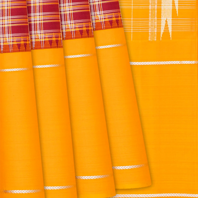 Crimson Handloom Kanchipuram Korvai Silk Saree With Checks-Crimson