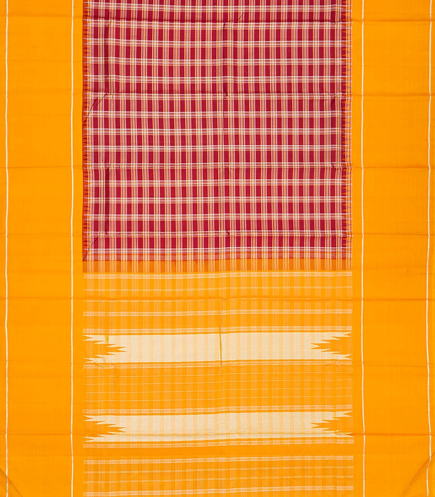 Crimson Handloom Kanchipuram Korvai Silk Saree With Checks-Crimson