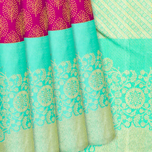 Pink Handloom Kanchipuram Silk Saree With Leaf Motifs-Pink