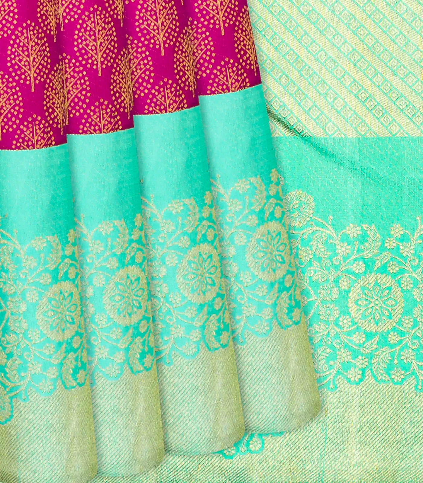 Pink Handloom Kanchipuram Silk Saree With Leaf Motifs-Pink