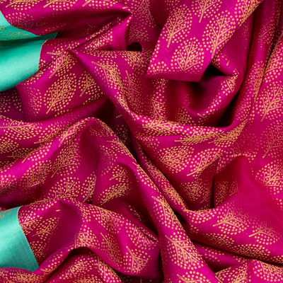 Pink Handloom Kanchipuram Silk Saree With Leaf Motifs-Pink