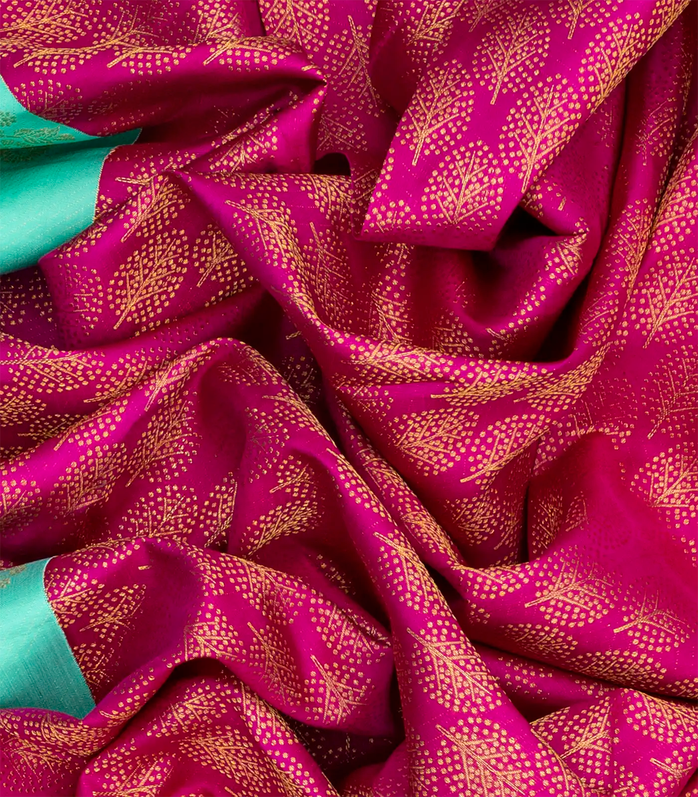 Pink Handloom Kanchipuram Silk Saree With Leaf Motifs-Pink