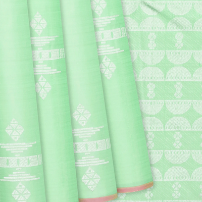 Pista Green Handloom Kanchipuram Silk Saree With Buttas-Pista Green