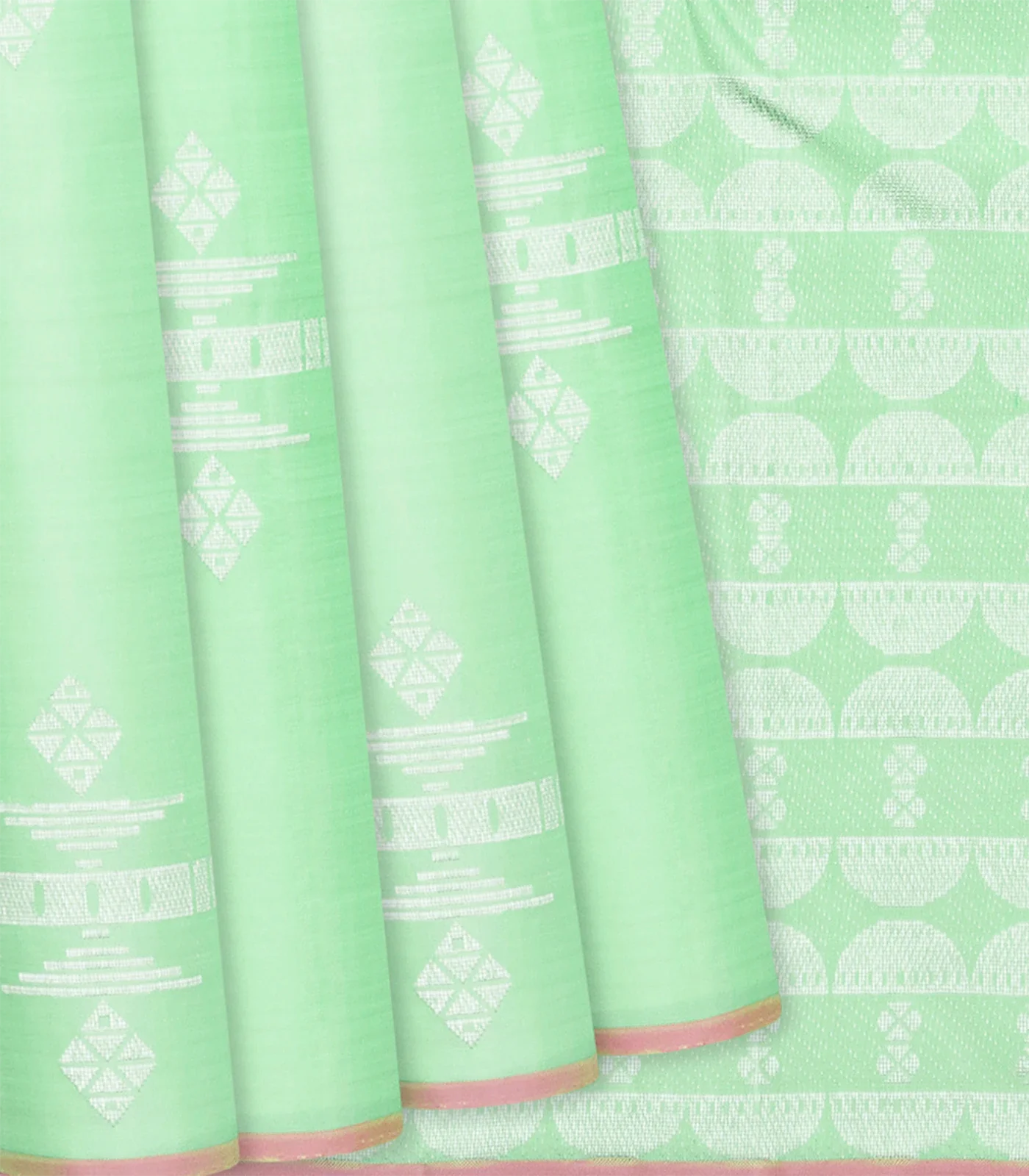 Pista Green Handloom Kanchipuram Silk Saree With Buttas-Pista Green