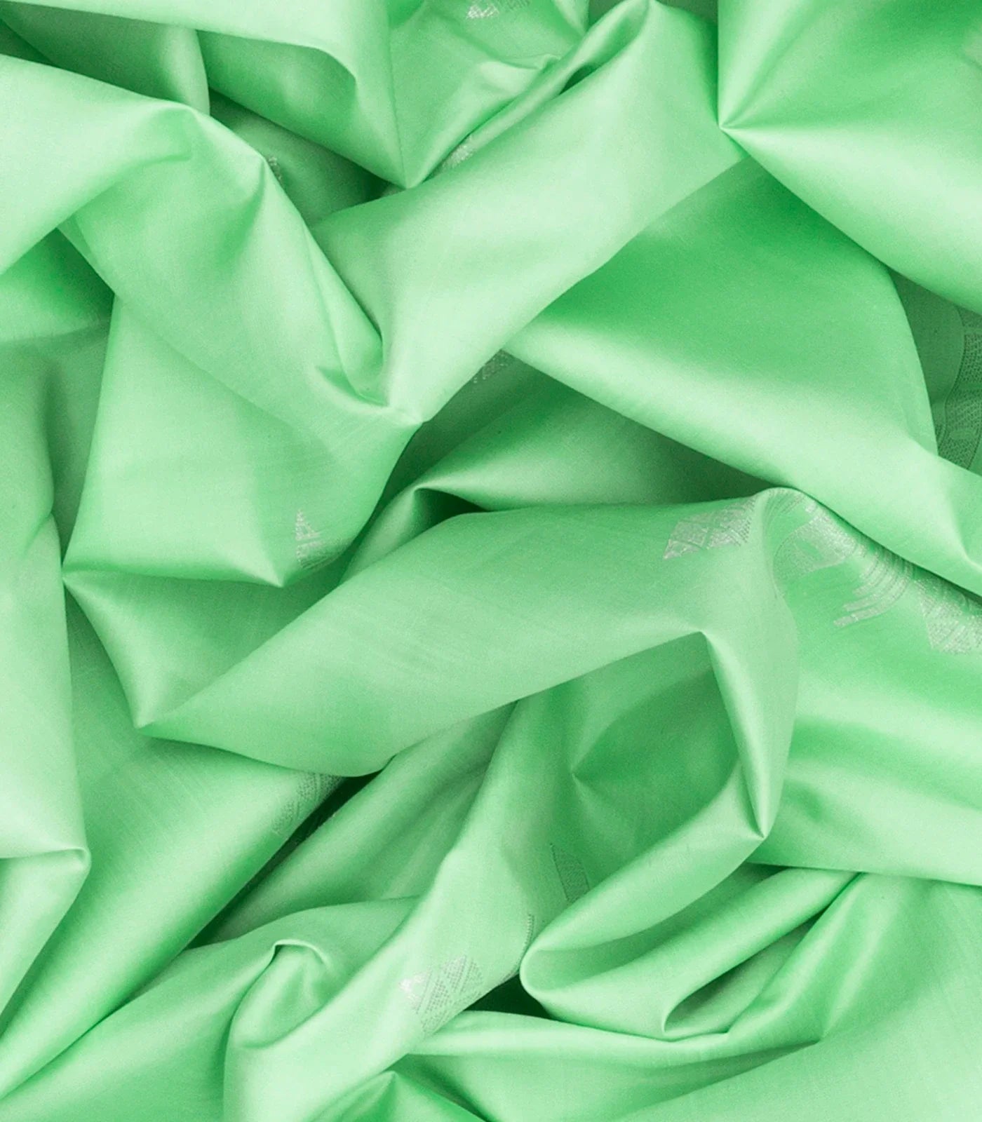 Pista Green Handloom Kanchipuram Silk Saree With Buttas-Pista Green