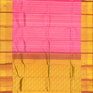 Peach Handloom Kanchipuram Silk Saree With Chevron Motifs-Peach