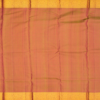 Peach Handloom Kanchipuram Silk Saree With Chevron Motifs-Peach