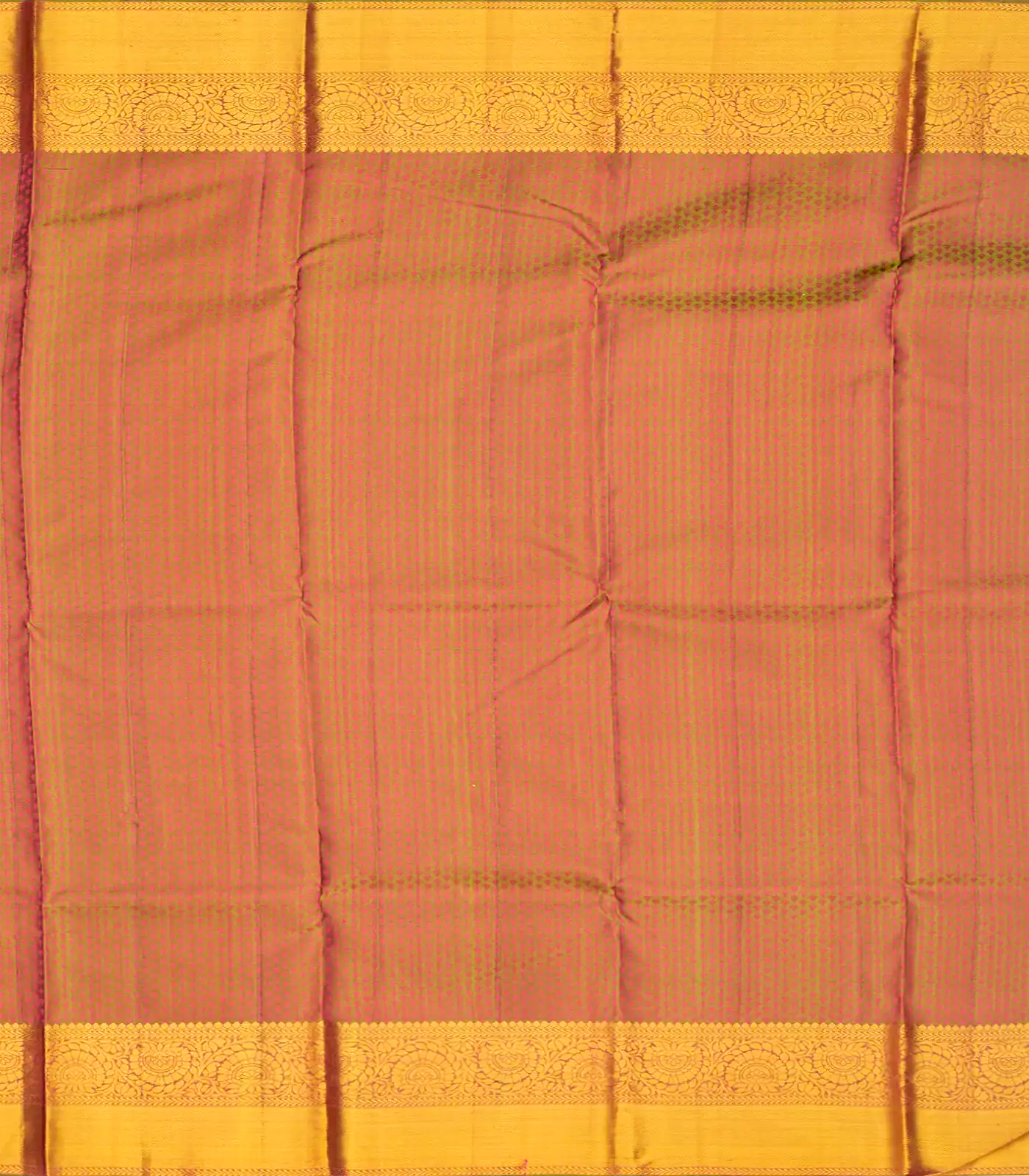 Peach Handloom Kanchipuram Silk Saree With Chevron Motifs-Peach