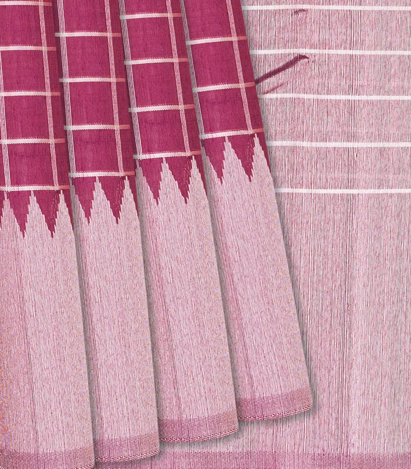 Dusty Pink Handloom Kanchipuram Silk Saree With Checks-Dusty Pink