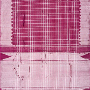 Dusty Pink Handloom Kanchipuram Silk Saree With Checks-Dusty Pink