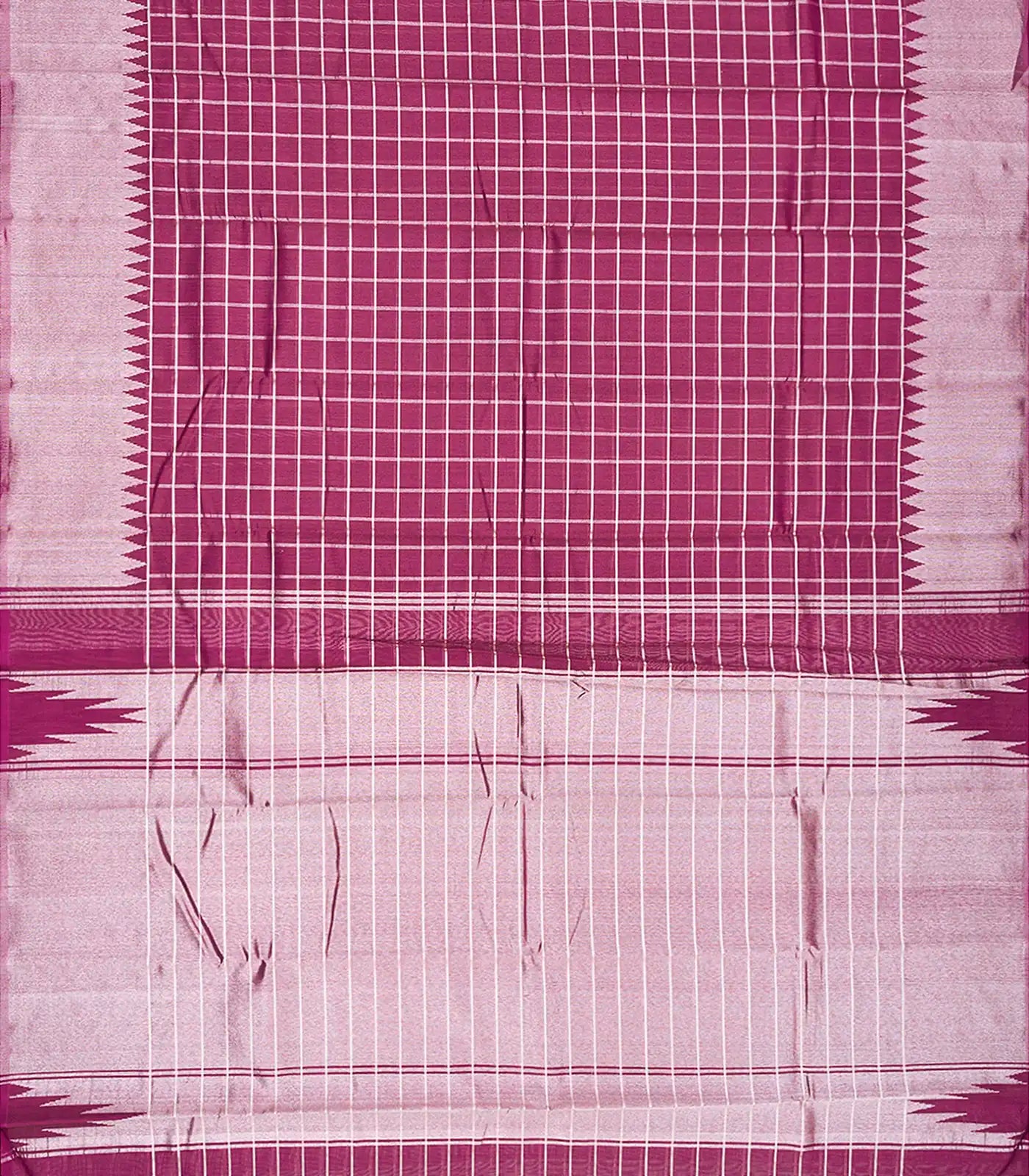 Dusty Pink Handloom Kanchipuram Silk Saree With Checks-Dusty Pink