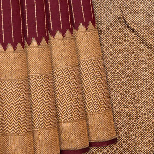 Maroon Handloom Kanchipuram Silk Saree With Zari Stripes-Maroon