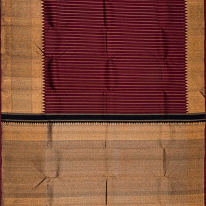 Maroon Handloom Kanchipuram Silk Saree With Zari Stripes-Maroon
