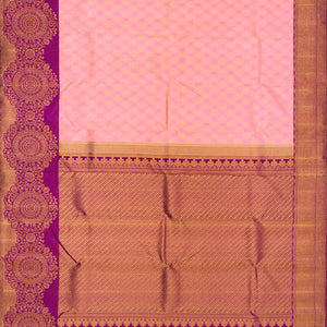 Baby Pink Handloom Kanchipuram Silk Saree With Leaf Motifs-Baby Pink
