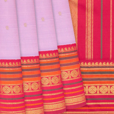Lavender Handloom Kanchipuram Korvai Silk Saree With Kamalam Motifs-Lavander