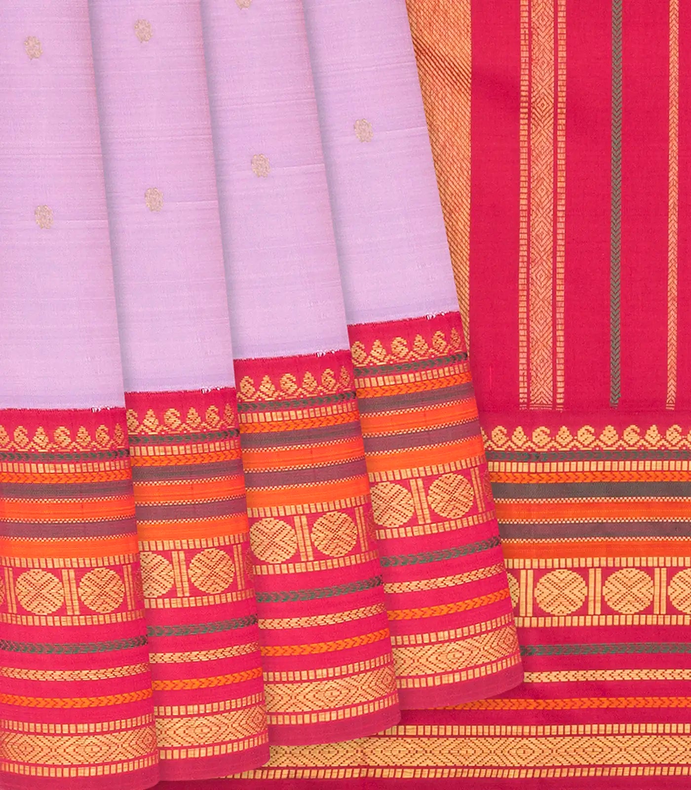Lavender Handloom Kanchipuram Korvai Silk Saree With Kamalam Motifs-Lavander