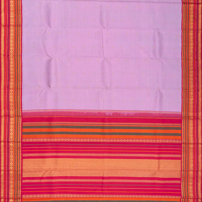 Lavender Handloom Kanchipuram Korvai Silk Saree With Kamalam Motifs-Lavander