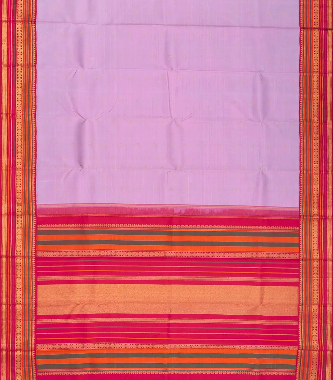 Lavender Handloom Kanchipuram Korvai Silk Saree With Kamalam Motifs-Lavander