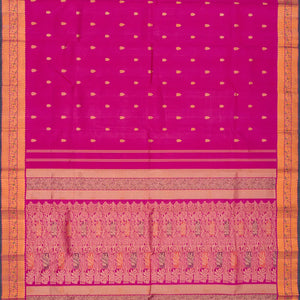 Hot Pink Handloom Kanchipuram Silk Saree With Floral Buttas-Hot Pink