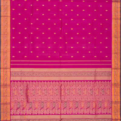 Hot Pink Handloom Kanchipuram Silk Saree With Floral Buttas-Hot Pink