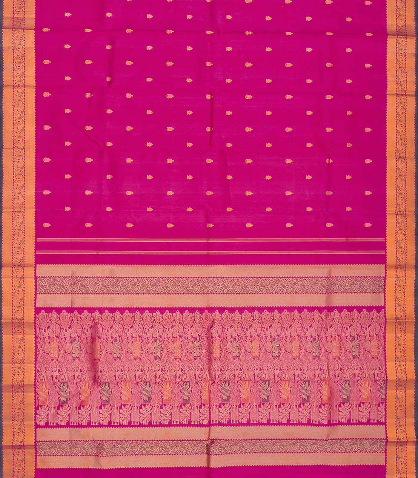 Hot Pink Handloom Kanchipuram Silk Saree With Floral Buttas-Hot Pink