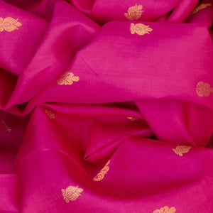 Hot Pink Handloom Kanchipuram Silk Saree With Floral Buttas-Hot Pink