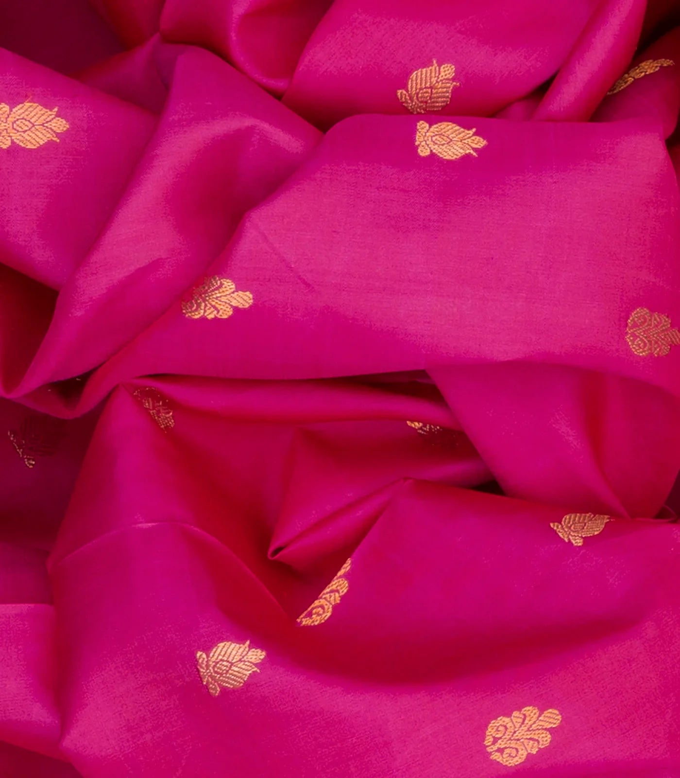 Hot Pink Handloom Kanchipuram Silk Saree With Floral Buttas-Hot Pink