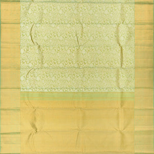 Pista Green Handloom Kanchipuram Silk Saree With Floral Vine Motifs-Pista Green