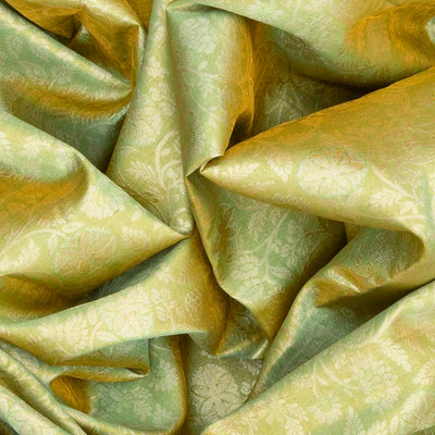 Pista Green Handloom Kanchipuram Silk Saree With Floral Vine Motifs-Pista Green
