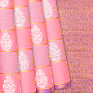 Light Peach Handloom Kanchipuram Silk Saree With Floral Buttas-Light Peach