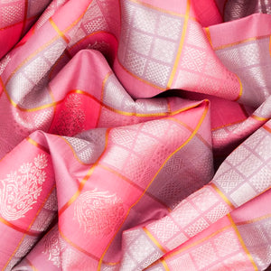 Light Peach Handloom Kanchipuram Silk Saree With Floral Buttas-Light Peach