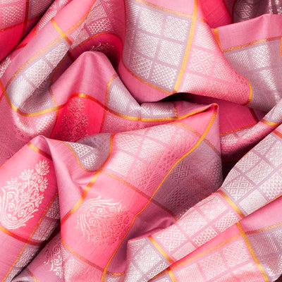 Light Peach Handloom Kanchipuram Silk Saree With Floral Buttas-Light Peach